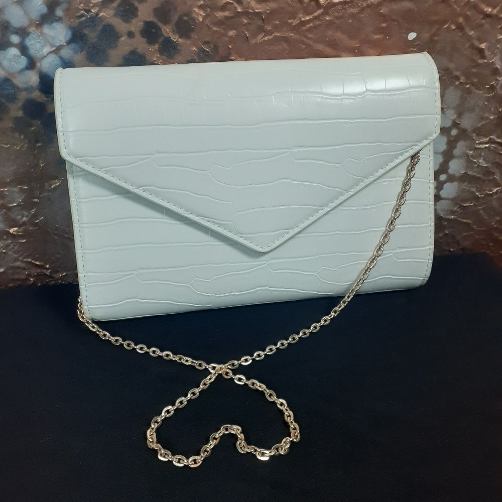 Zara Faux Leather Croc Embossed Envelope Clutch/ Shoulder Bag